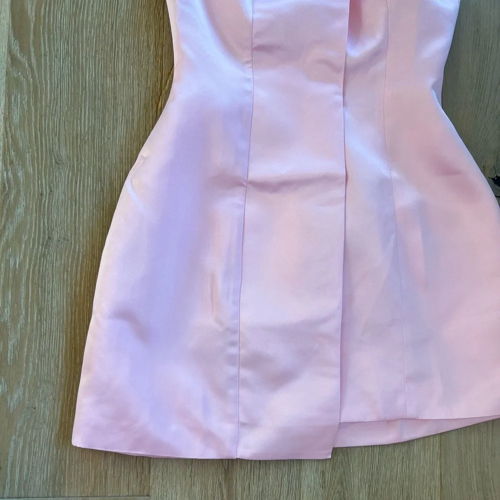 Commense Light Pink Gold Satin Asymmetrical Embellished Strapless Dress Medium - Picture 7 of 14